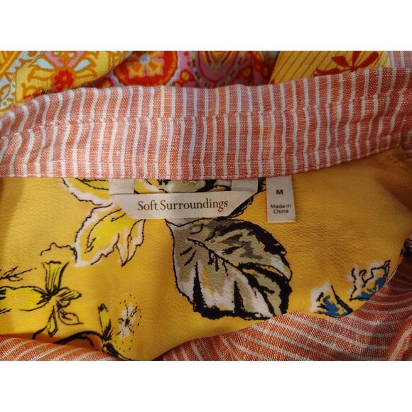 Soft Surroundings Medium Button Front Shirt Red White Stripe, Yellow Flower Boho - Picture 7 of 7